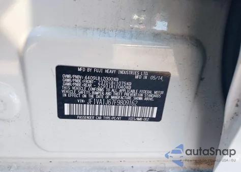 2015 Subaru Wrx Limited z USA, uszkodzony, nr VIN JF1VA1J67F9809162